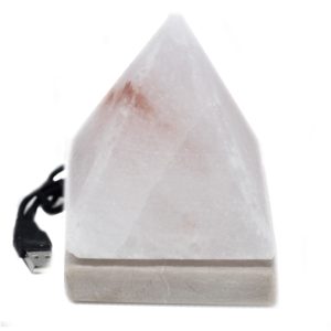 Himalajska solna lučka – USB – bela piramida (večbarvna svetloba) – 9cm